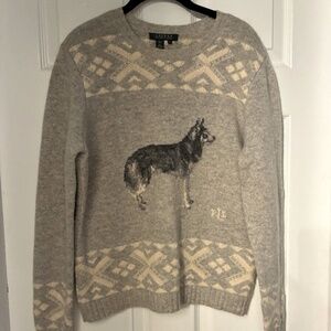 Vintage Ralph Lauren Lambswool Fair Isle Dog Wolf Sweater Women’s Sz XL Ski